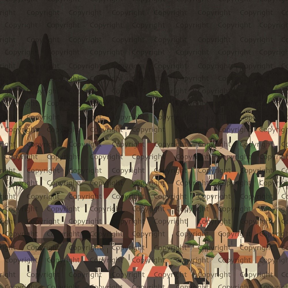 Papier peint village maisons exotiques, mural concept, tendance