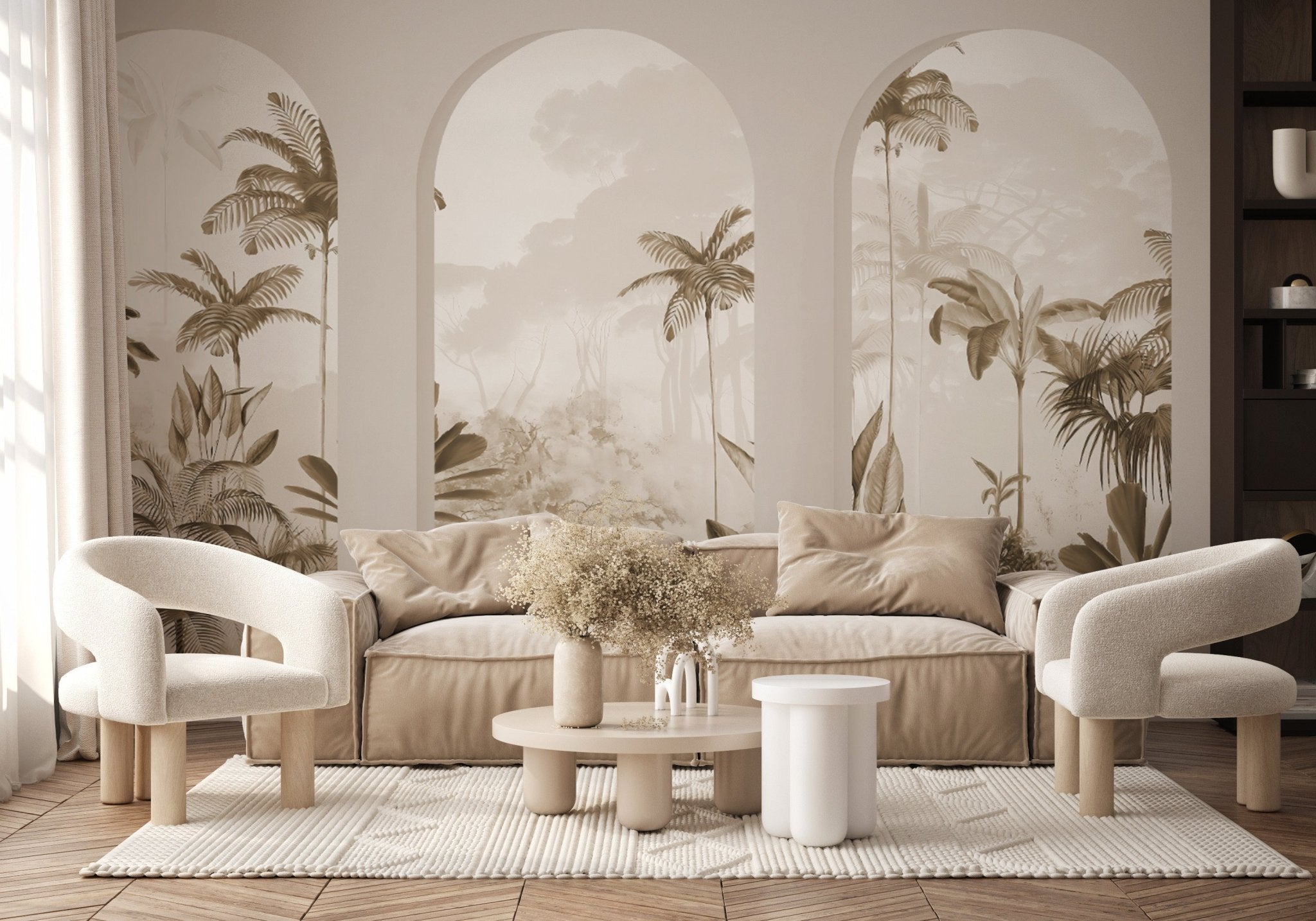 Papier peint arches luxuriantes, mural concept, tendance
