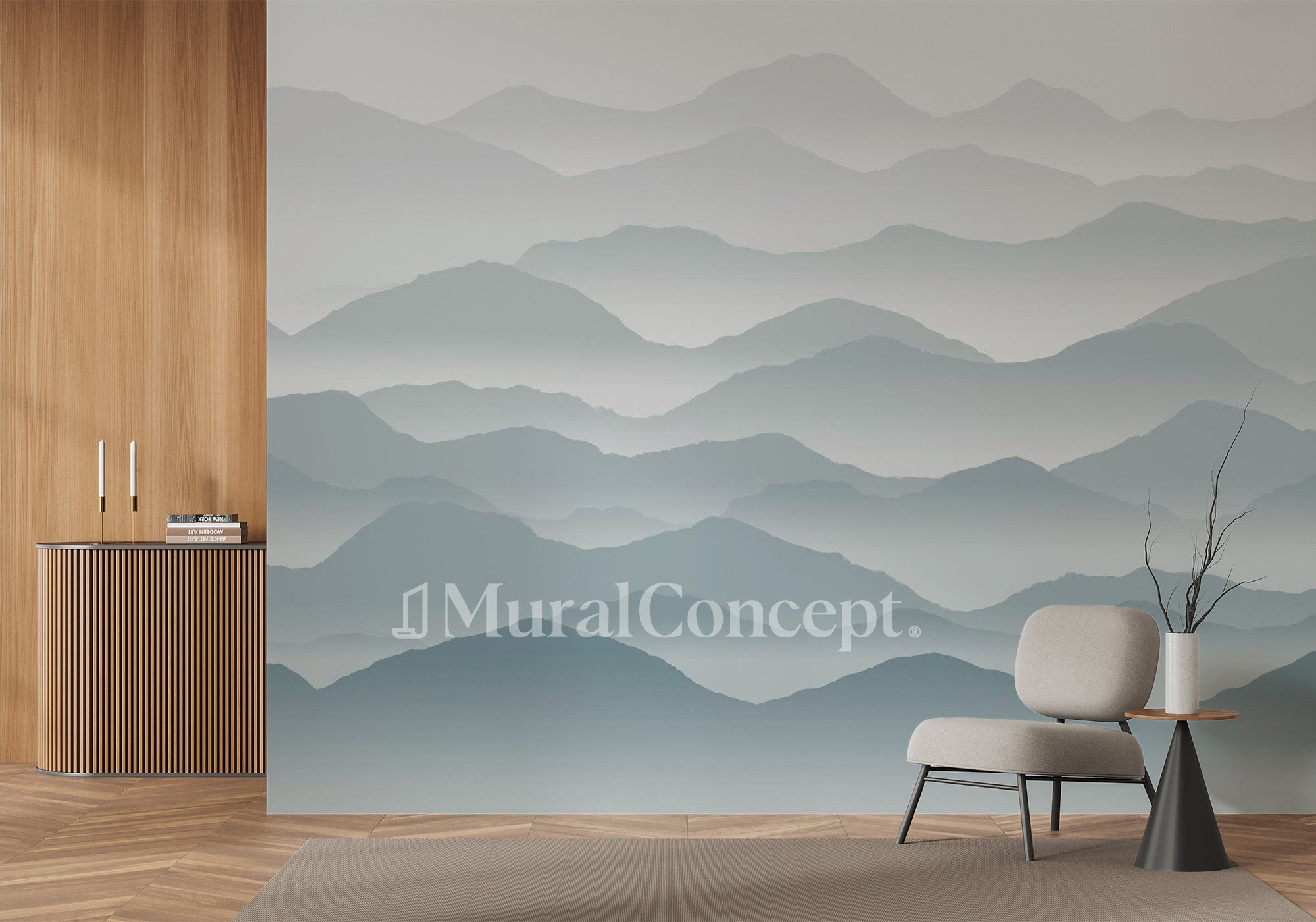 Papier peint panoramique cimes mist - panoramique français