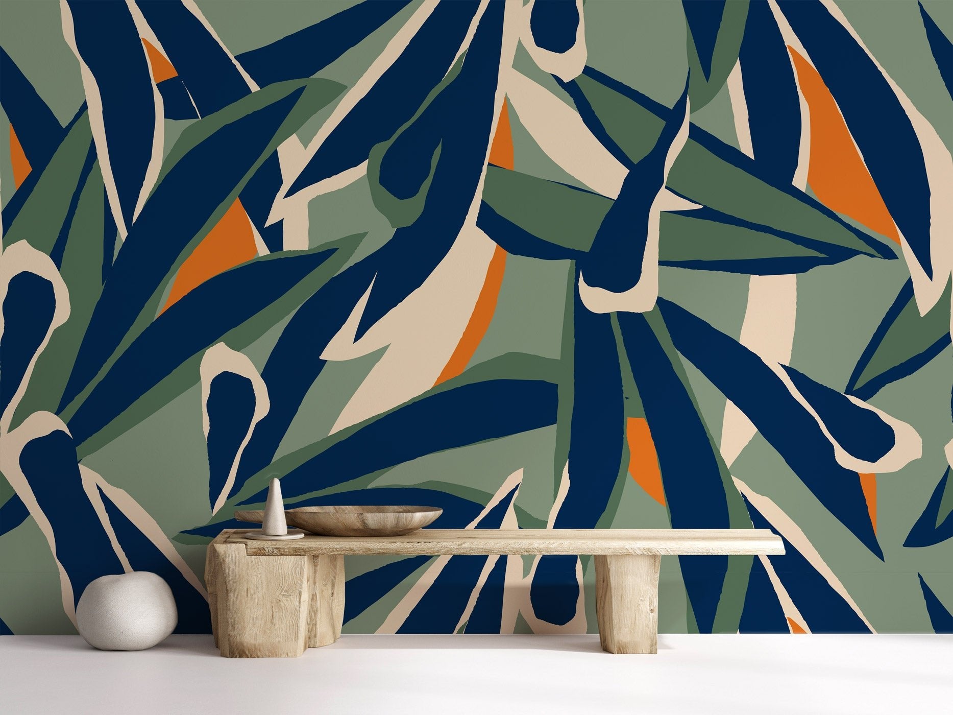 Papier peint panoramique esquisse végétale, mural concept, tendance