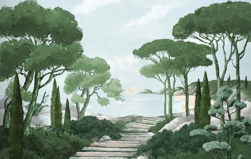 Papier peint balade dans les calanques vert, XXL, tendance