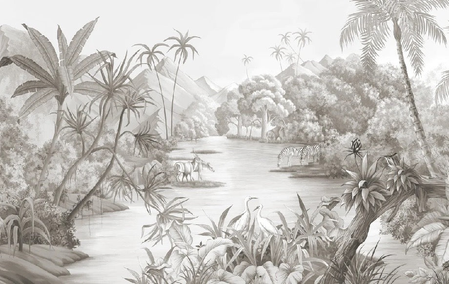 Papier peint panoramique jungle pittoresque, XXL, tendance