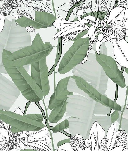 Papier peint feuillage nature vert fleur NB, XXL, tendance