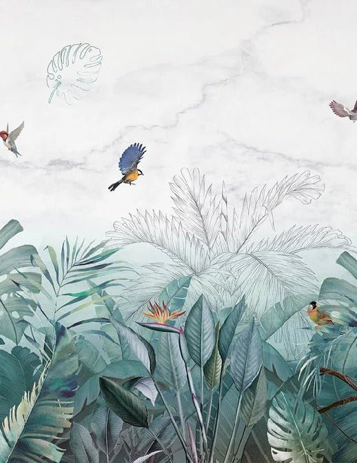 Papier peint jungle bleu marbre