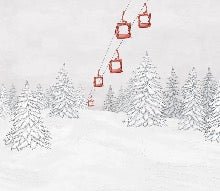 Papier peint montagne télécabine rouge