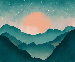 Papier peint salle de bain montagne brume turquoise