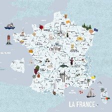 Papier peint carte de France enfant bleu