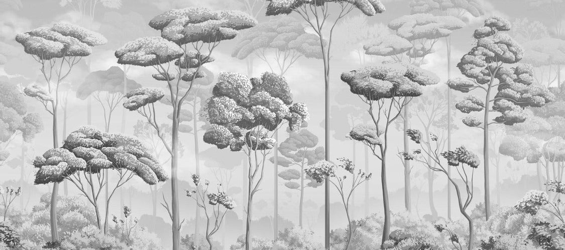 Papier peint panoramique pinèdes noir et blanc