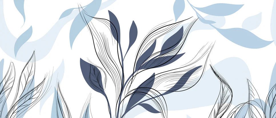 Papier peint fleur graphique bleu