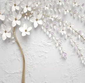 Papier peint panoramique trompe l'oeil arbre fleuri 3D