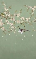 Papier peint sakura zen vert