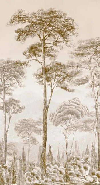 Papier peint nature pinède sépia