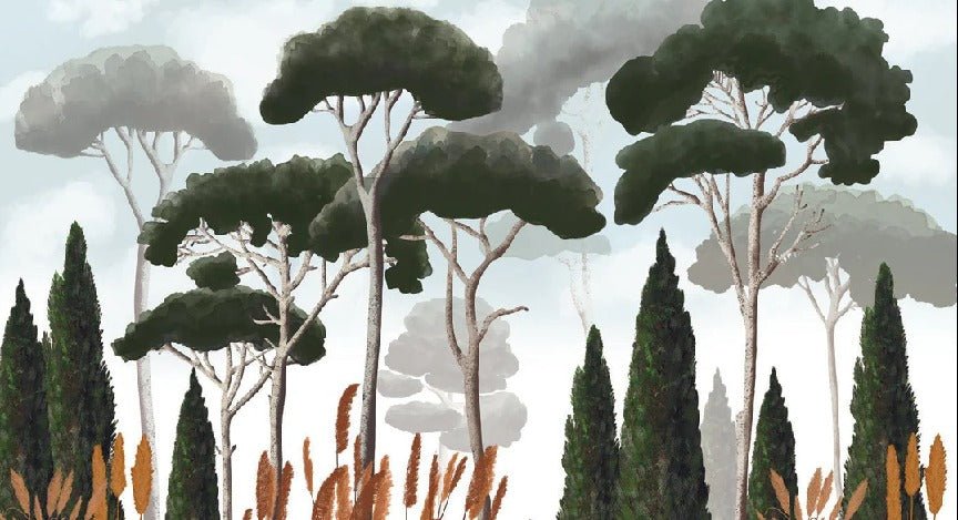 Papier peint sur mesure cyprès pins et herbes de la pampa, XXL, tendance