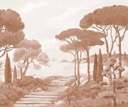 Papier peint balade dans les calanques terracotta