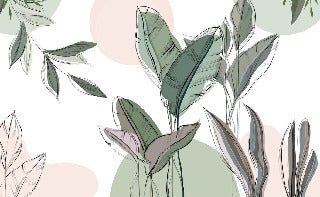 Papier peint panoramique végétal graphique vert, XXL, tendance