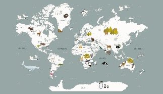 Papier peint Carte du monde en Francais enfant gris, XXL, tendance