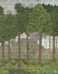 Papier peint grands arbres illustré, XXL, tendance