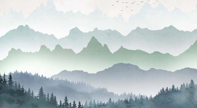 Papier peint brume matinale forêt