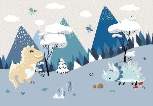 Papier peint bleu dinosaures, XXL, tendance