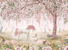 Papier peint licorne féerique rose