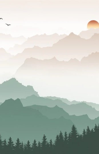 Papier peint montagne dans brume terracotta