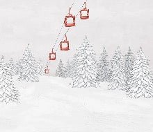 Papier peint montagne télécabine rouge