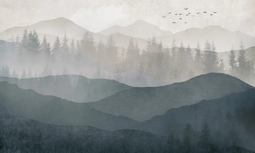 Papier peint panorama nature noir et blanc, XXL, tendance