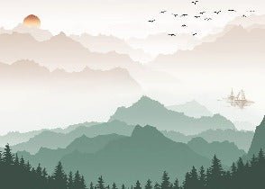 Papier peint montagne dans brume terracotta, XXL, tendance