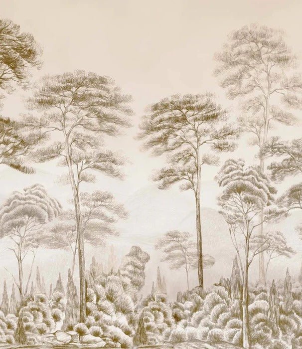 Papier peint nature pinède sépia