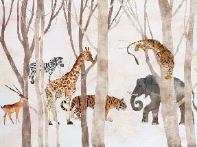 Papier peint panoramique enfant animaux de la jungle & forêt, XXL, tendance