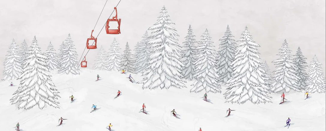 Papier peint télécabine skieurs colorés, XXL, tendance