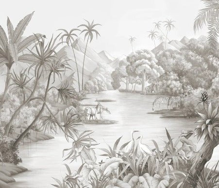 Papier peint panoramique jungle pittoresque, XXL, tendance