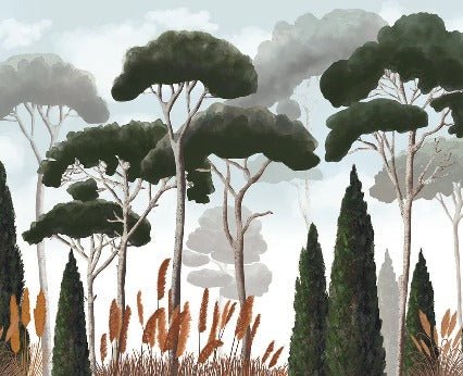 Papier peint sur mesure cyprès pins et herbes de la pampa, XXL, tendance