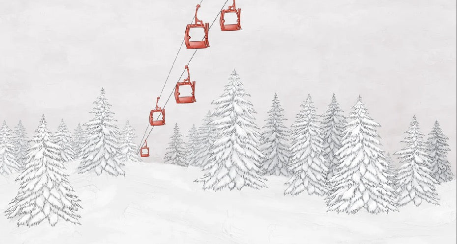 Papier peint montagne télécabine rouge