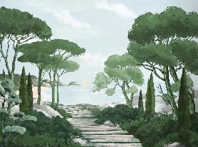 Papier peint balade dans les calanques vert