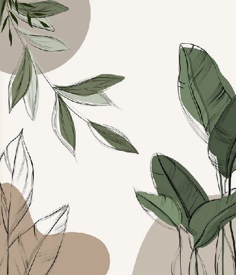 Papier peint panoramique végétal graphique taupe