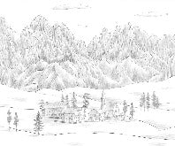 Papier peint paysage italien Dolomites noir blanc, XXL, tendance