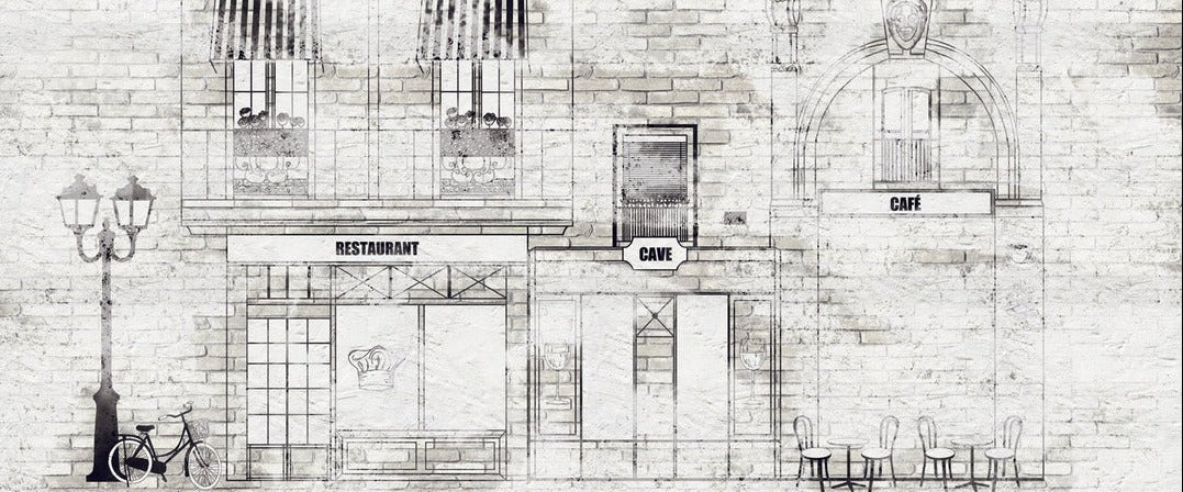 Papier peint bistrot vintage façade parisienne, XXL, tendance