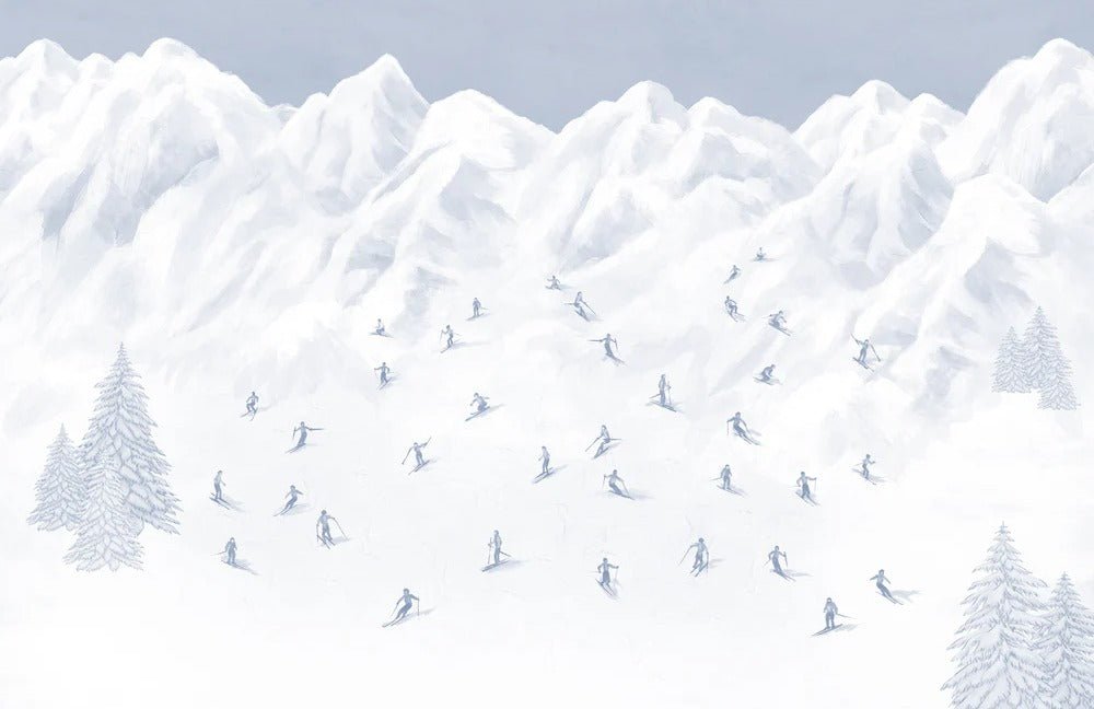 Papier peint montagne skieurs bleu