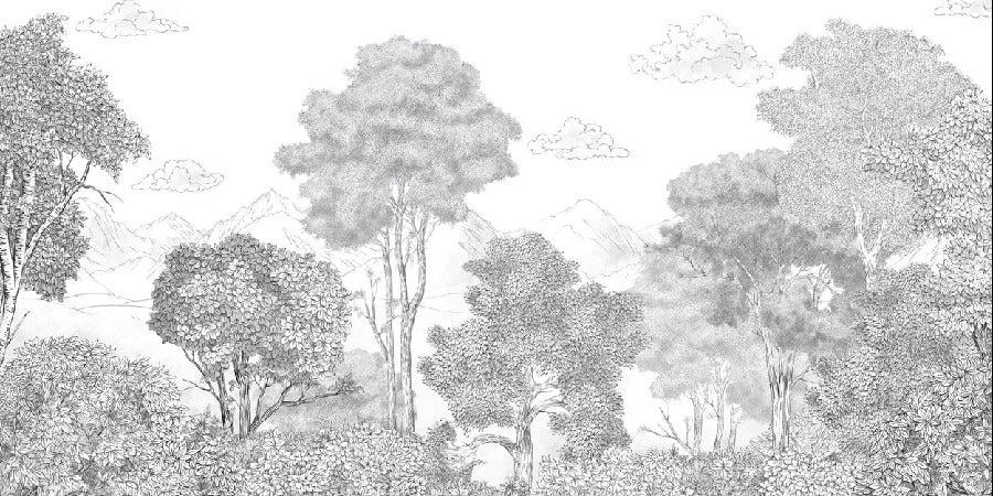 Papier peint panoramique Forêts et Monts Crayonnés, XXL, tendance