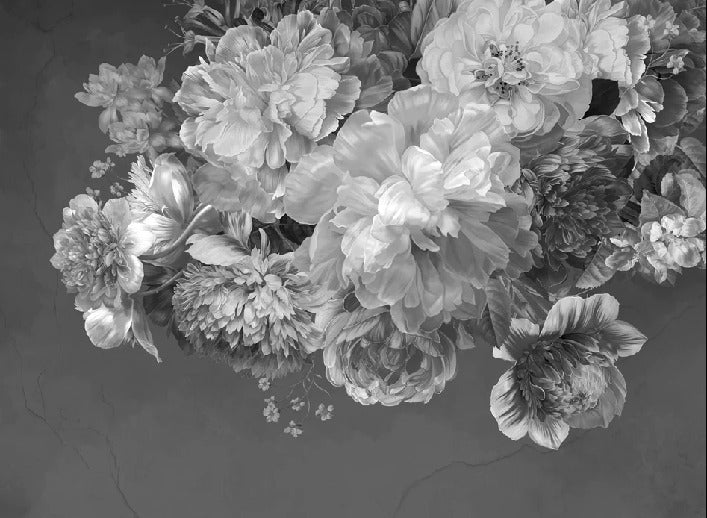 Papier peint fleur pivoine noir et blanc