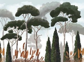 Papier peint sur mesure cyprès pins et herbes de la pampa, XXL, tendance