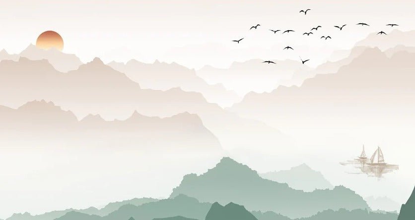 Papier peint montagne dans brume terracotta