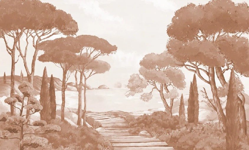 Papier peint balade dans les calanques terracotta
