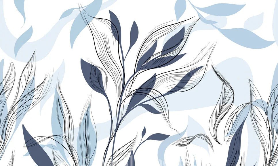 Papier peint fleur graphique bleu