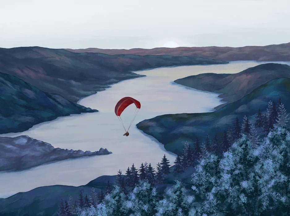 Papier peint col de la Forclaz bleu rouge