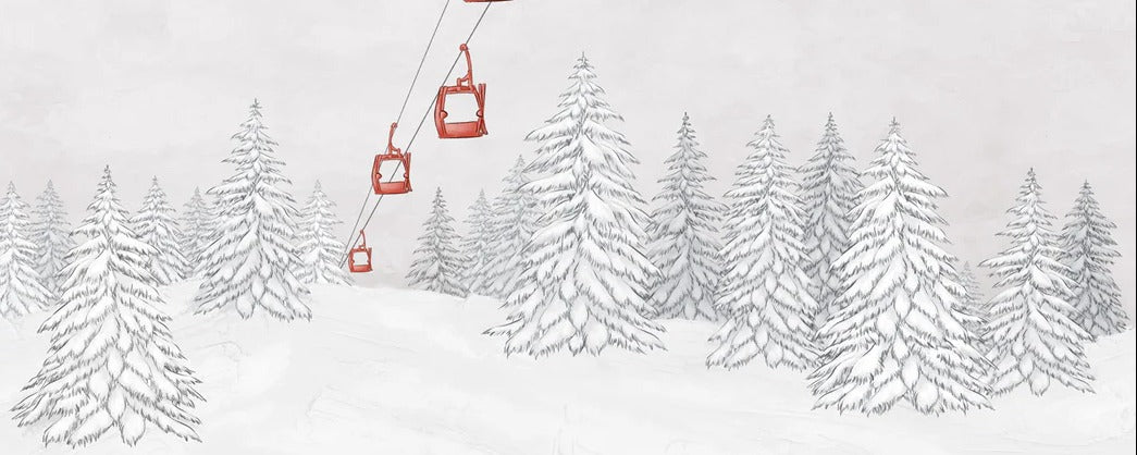 Papier peint montagne télécabine rouge