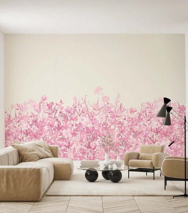 Papier peint fleurs au pinceau rose