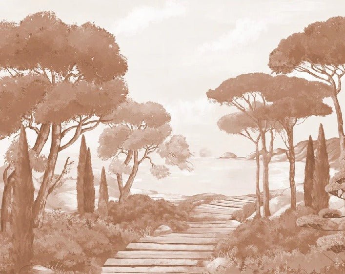 Papier peint balade dans les calanques terracotta