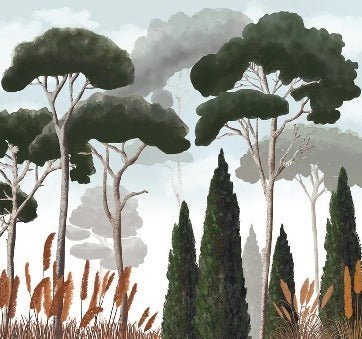 Papier peint sur mesure cyprès pins et herbes de la pampa, XXL, tendance